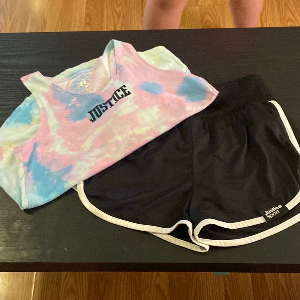 Justice Pastel Tie-Dye Tank with Black Sport Shorts